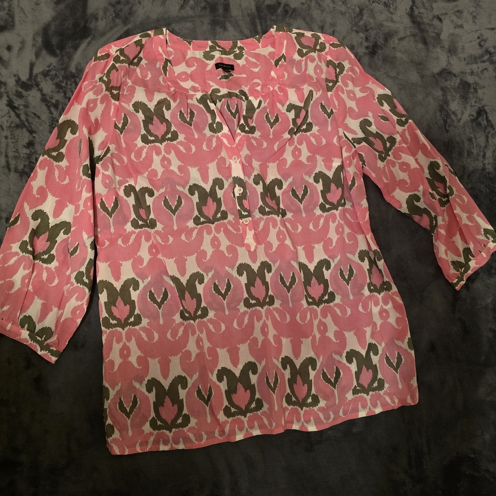 Talbots Blouse in Pink and Olive Pattern